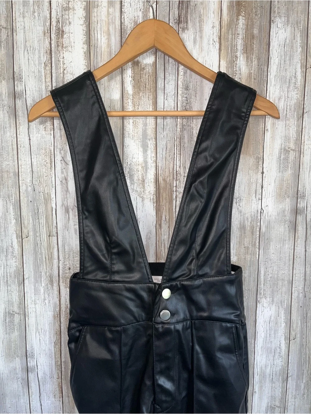 Zara Black Faux Leather Suspender Overall Pants Wide Leg XS NWT